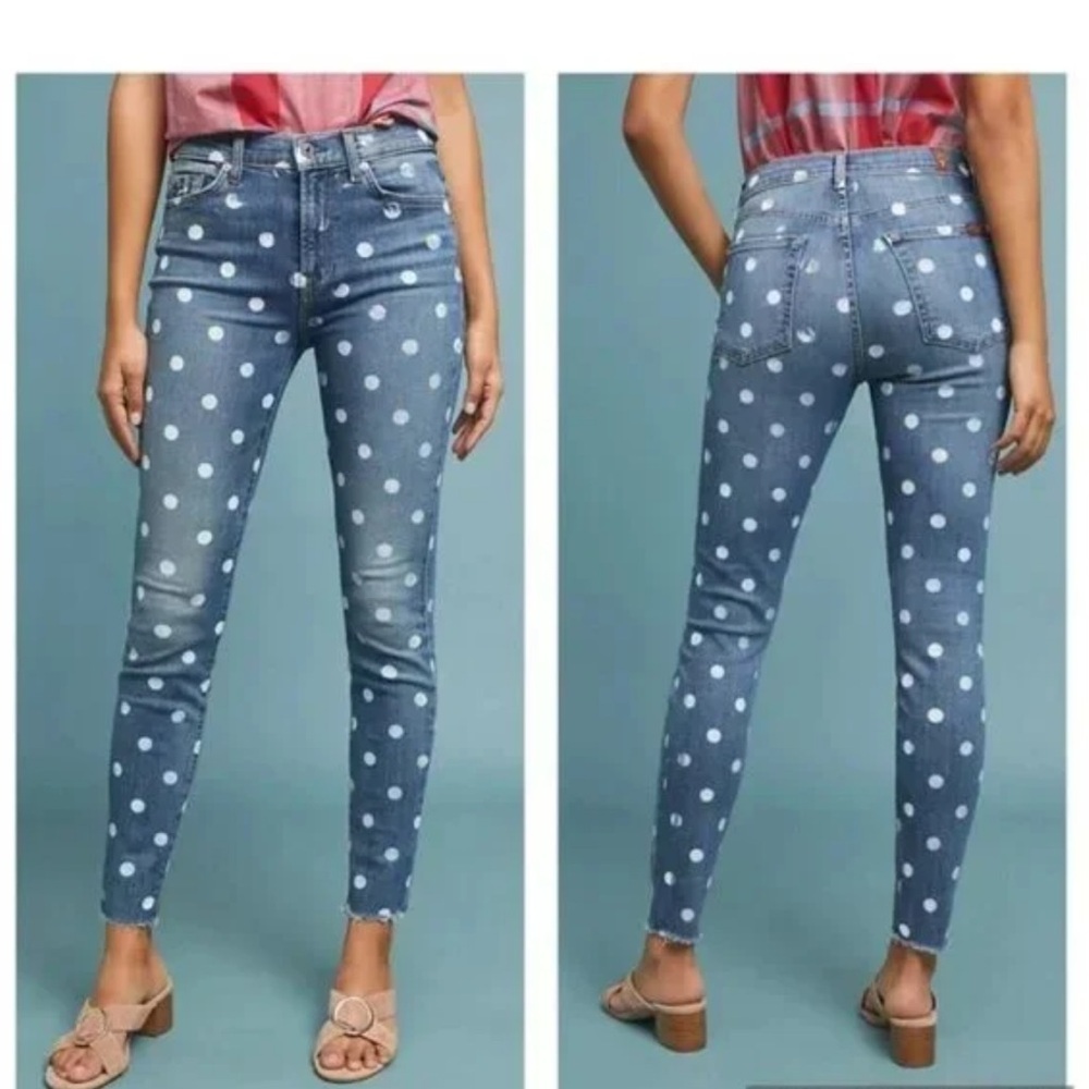 7 FOR ALL MANKIND Polka Dot High Waist Ankle SKINNY JEANS Size 27